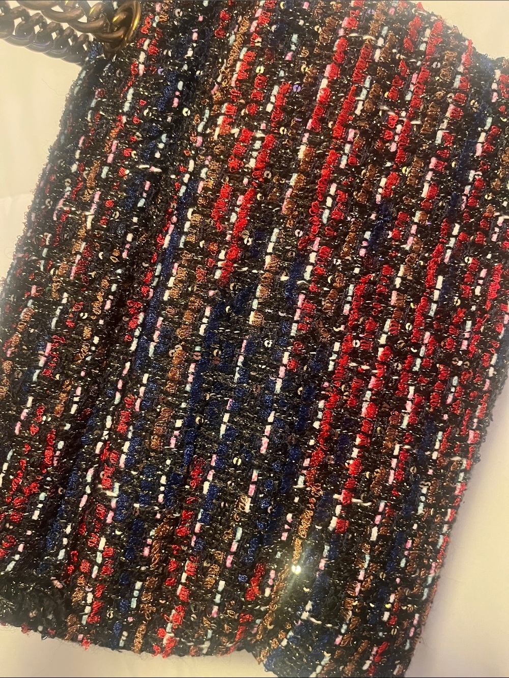 Kurt Geiger Kensington Tweed Shoulder Bag with Gold Chain - Black & Red Like New - Picture 8 of 10